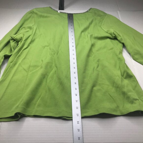 Quaker Factory Women's 1X Top Green With Sequins Trim 3/4 Sleeve Preowned - Picture 11 of 12